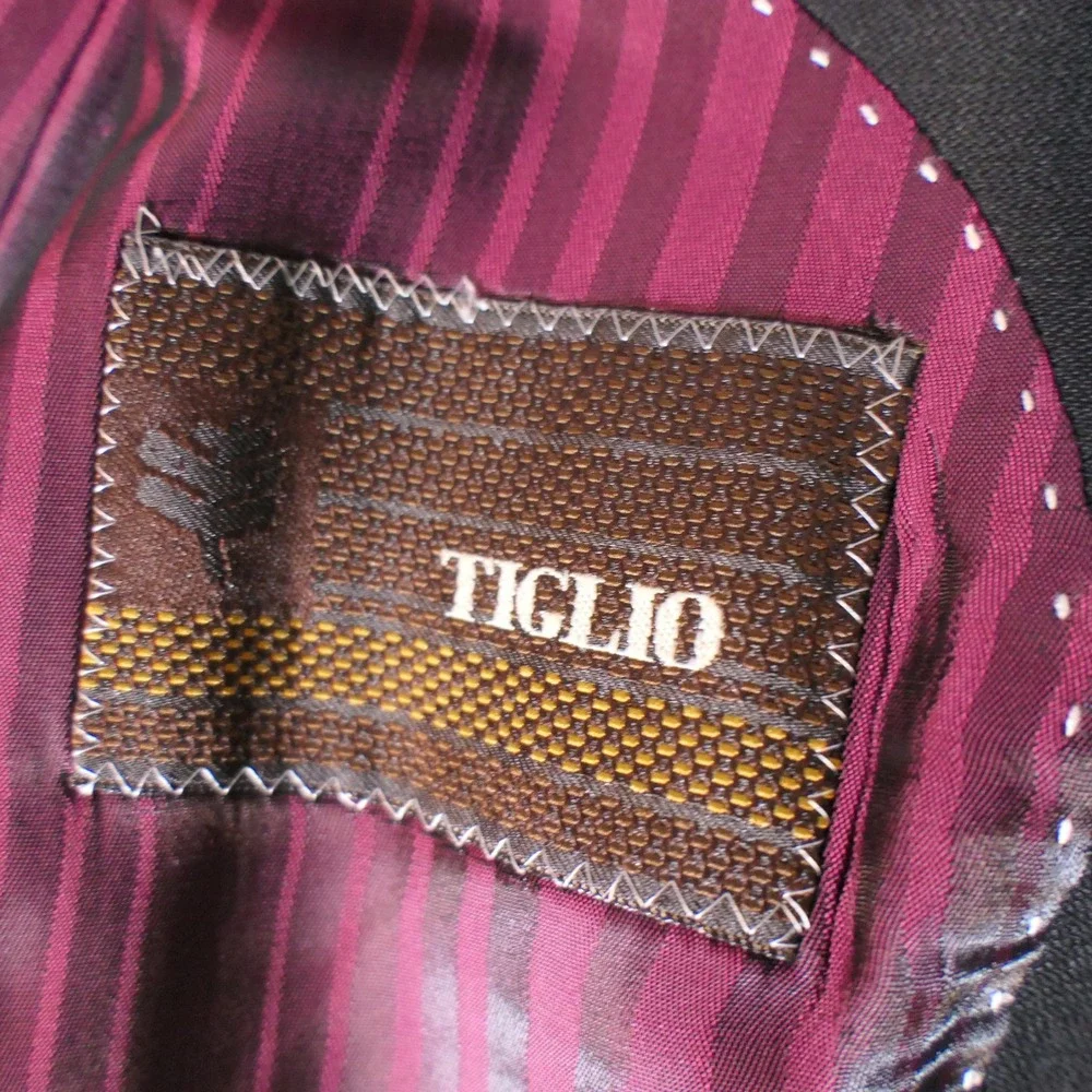 Tiglio Mens 3-Piece Suit 48R Black Super 150s Merino Wool Chianti Dapper Italian
